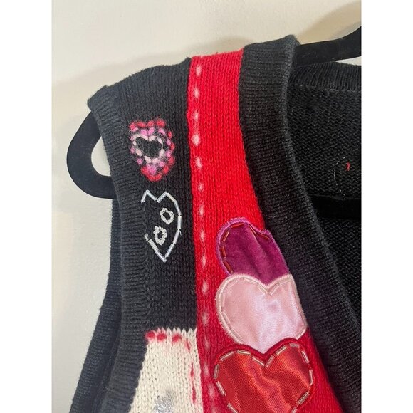 Retro Valentine Sweater Knit Vest Pink 12 Beaded Patchwork Classic Chic Metallic - Picture 4 of 11